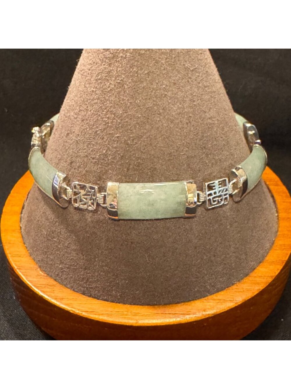 Solid Sterling Silver 925 Jade Chain Station Bracelet Size 8" Length